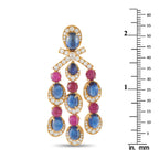 Bvlgari rose gold chandelier earrings with blue oval stones, pink drops, and diamond accents
