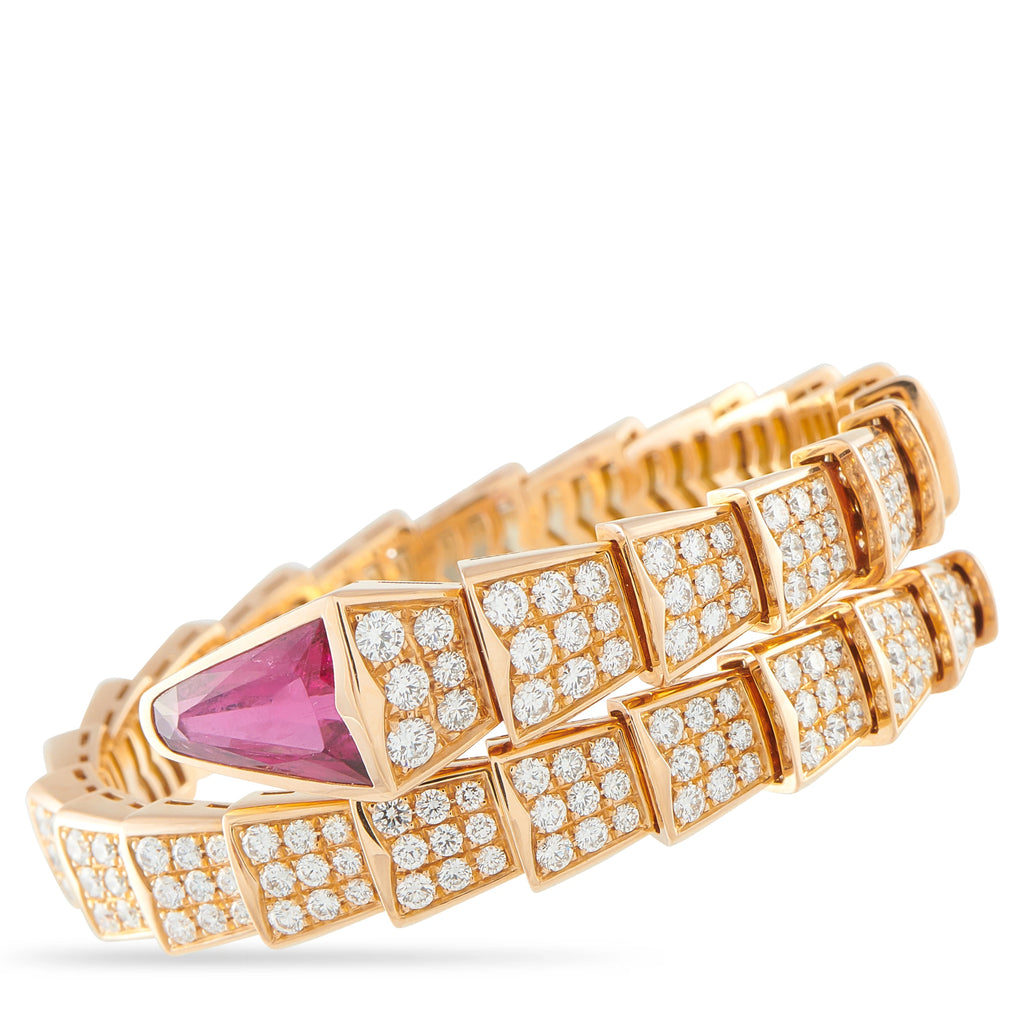 Bvlgari Serpenti rose gold bracelet with diamond segments and pink tourmaline tip