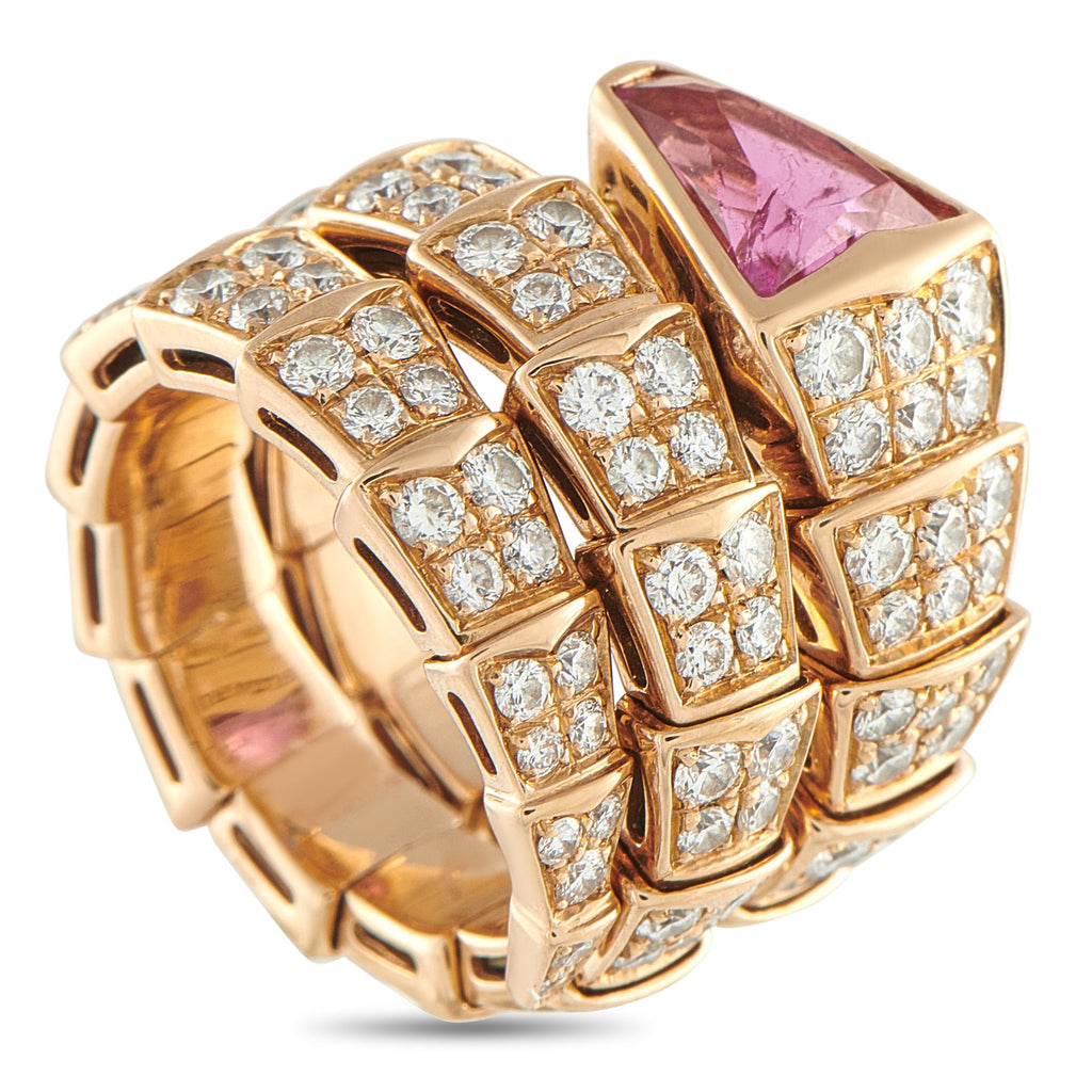 BvlgariSerpenti 18K Rose Gold 2.42ct Diamond and Tourmaline Ring – This Bvlgari Serpenti ring is instantly captivating