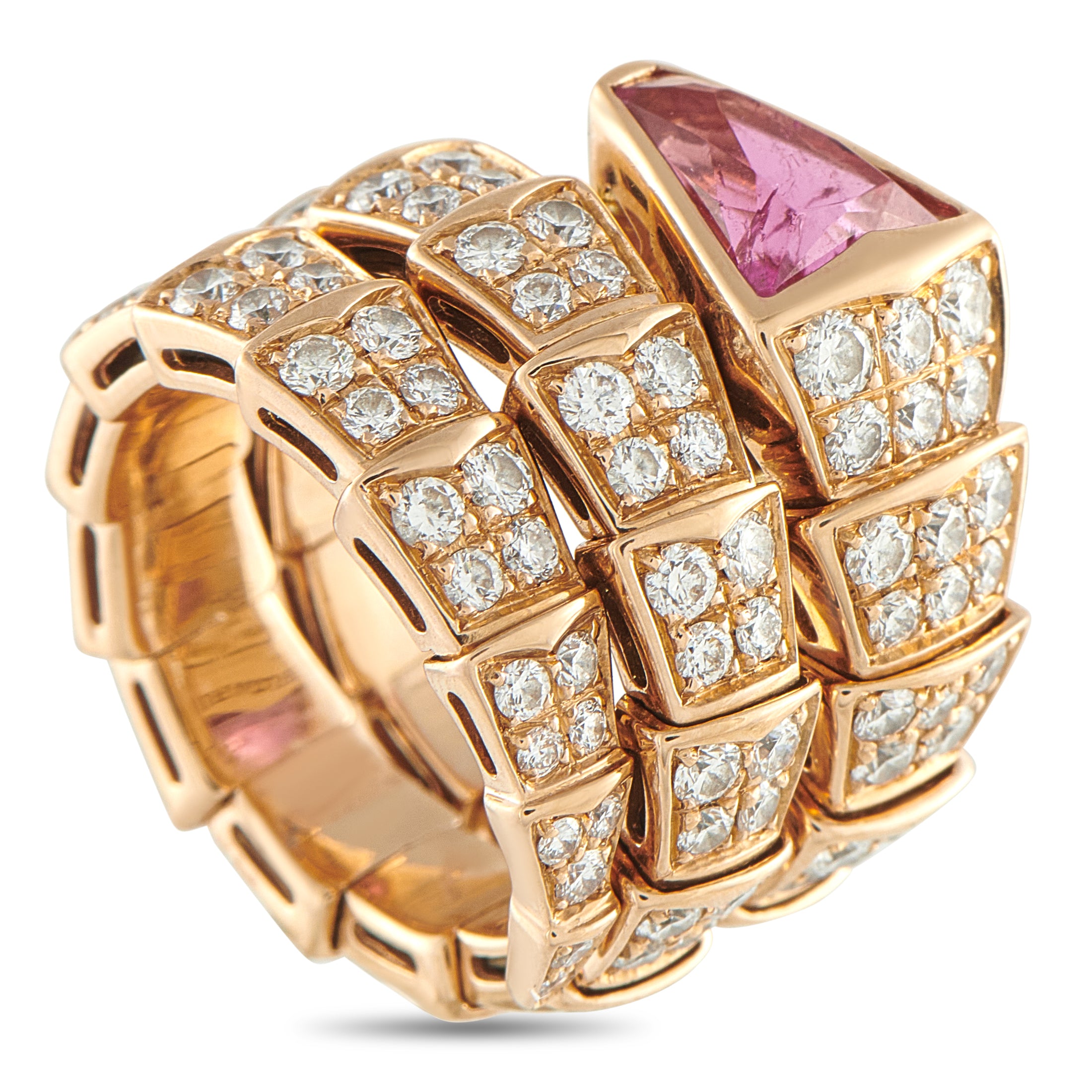 Bvlgari Serpenti 18K Rose Gold 2.42ct Diamond and Tourmaline Ring