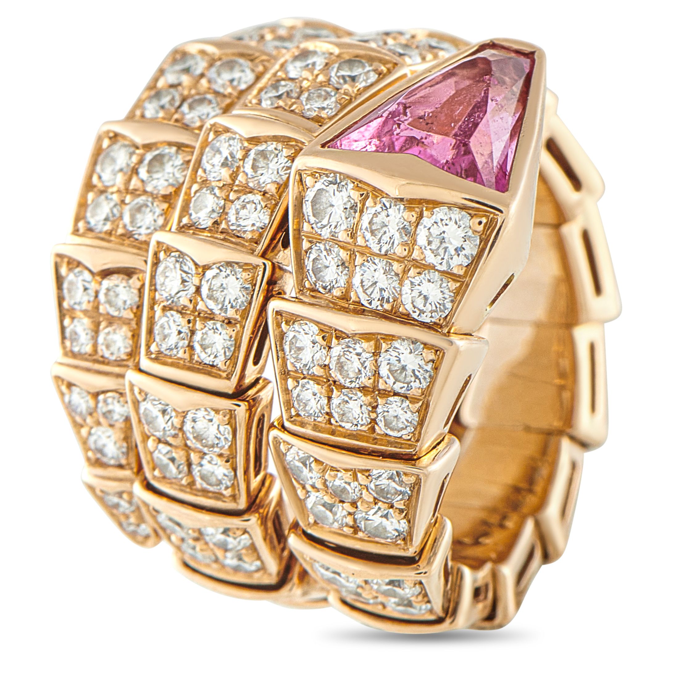 BvlgariSerpenti 18K Rose Gold 2.42ct Diamond and Tourmaline Ring