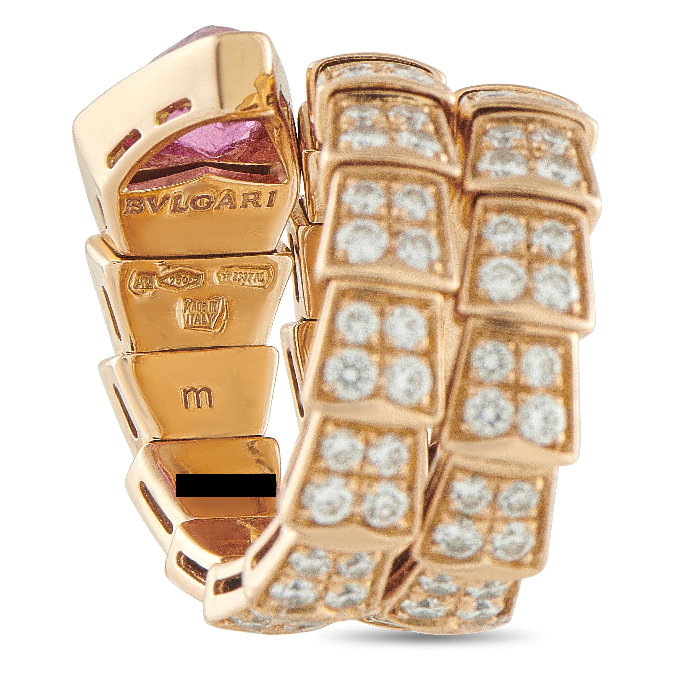 Bvlgari Serpenti 18K Rose Gold 2.42ct Diamond and Tourmaline Ring