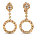 Rose gold Bvlgari diamond drop earrings with circular ring and logo medallion