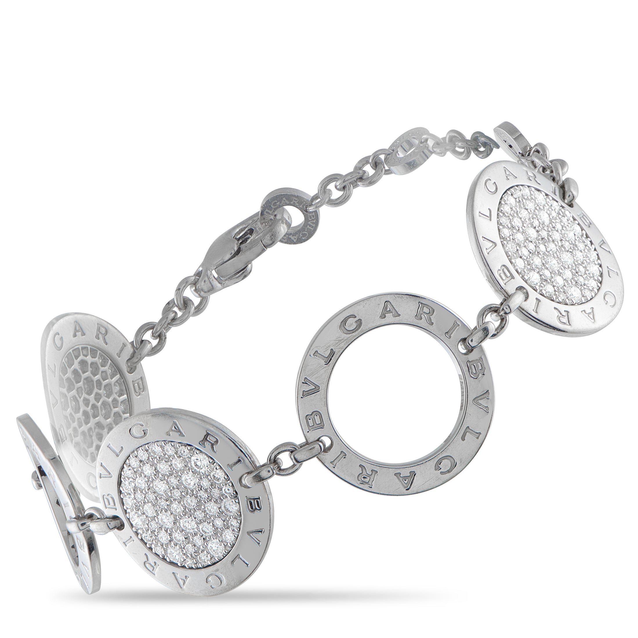 Bvlgari 18K White Gold 1.80ct Diamond Bracelet – This Bvlgari bracelet features a sleek, sophisticated design