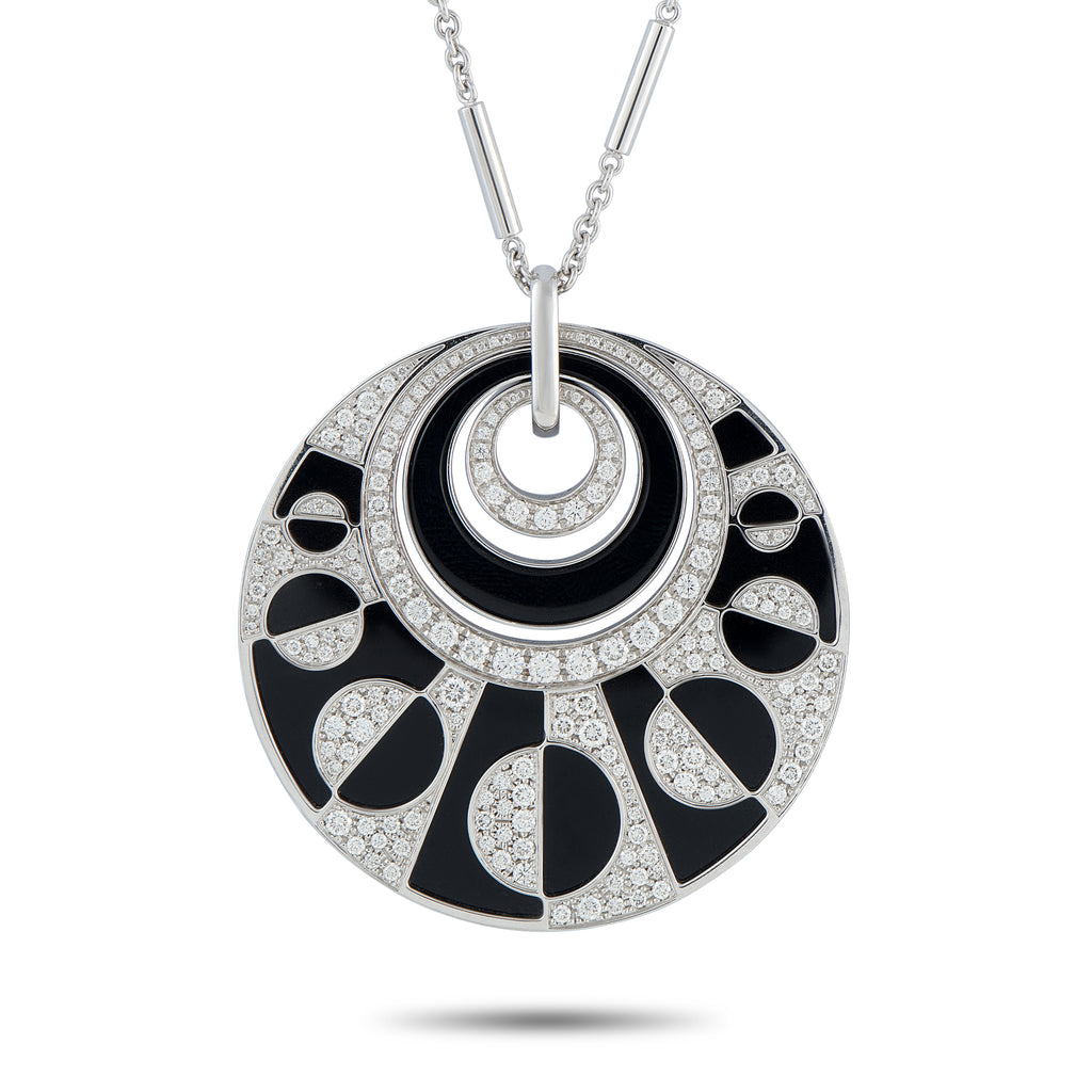 BVLGARI Intarsio 18K White Gold Diamond and Onyx Pendant