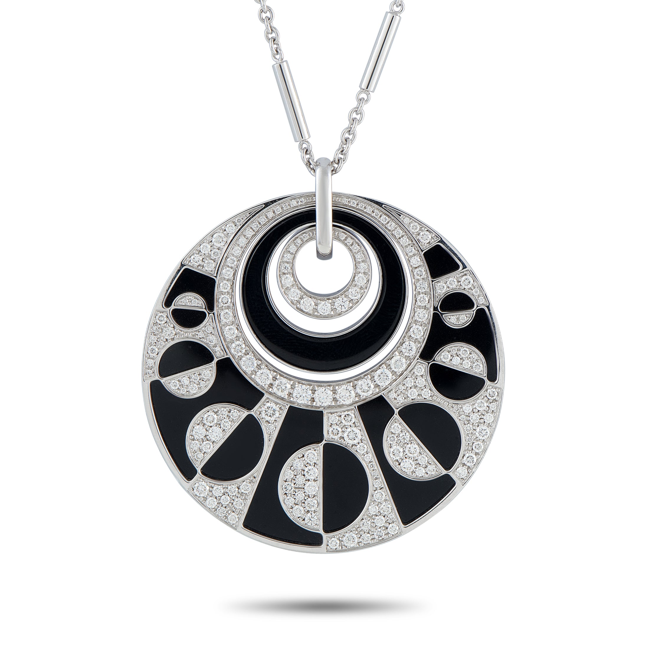 BVLGARI Intarsio 18K White Gold Diamond and Onyx Pendant