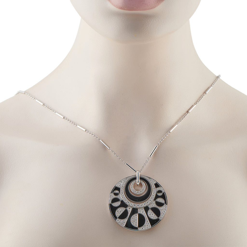 Bvlgari Intarsio 18K White Gold Diamond and Onyx Pendant