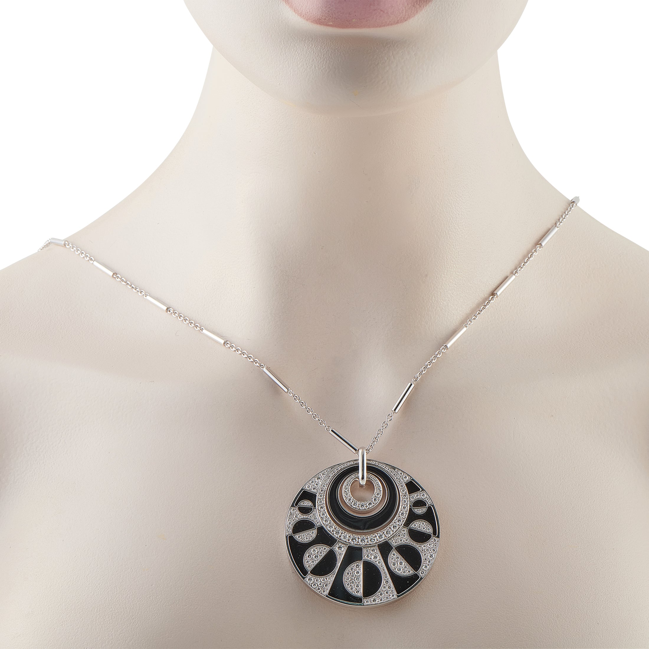 Bvlgari Intarsio 18K White Gold Diamond and Onyx Pendant