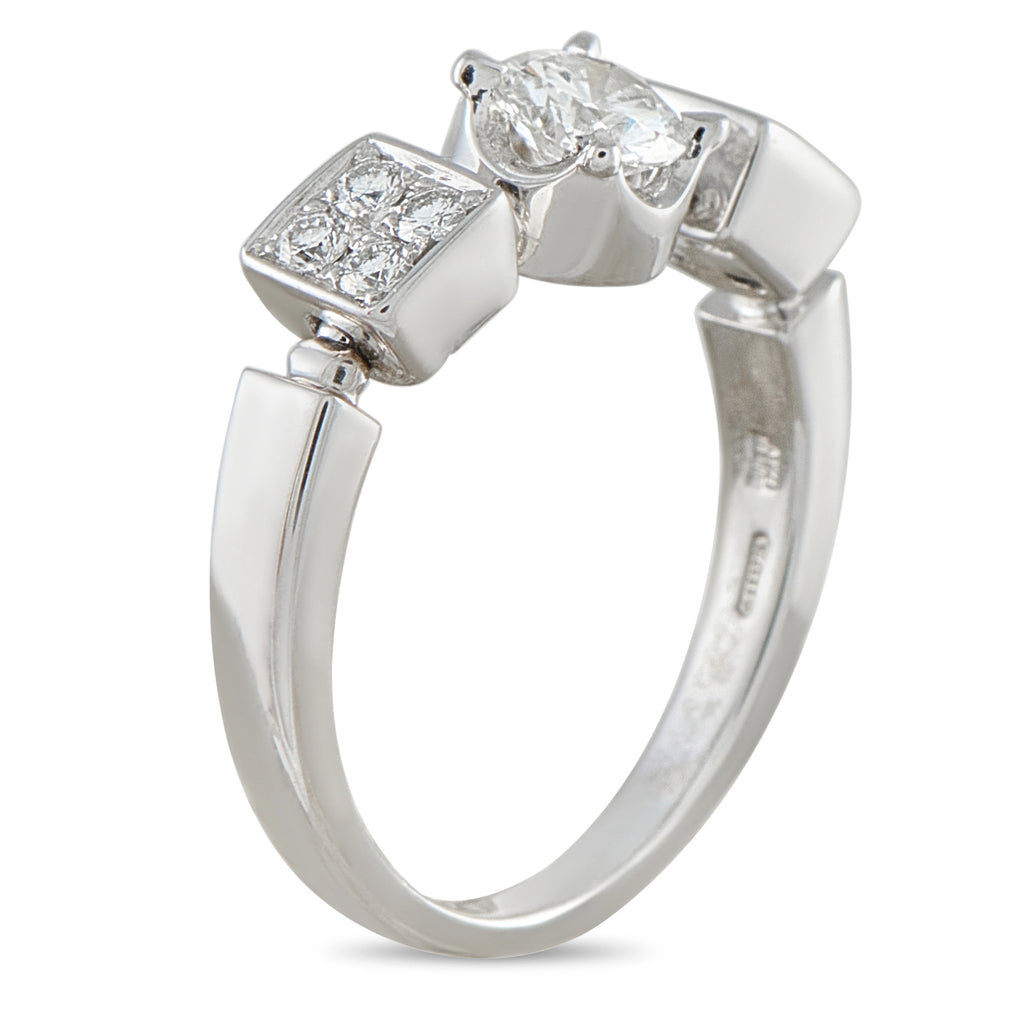 Bvlgari Lucea white gold diamond ring, three-stone style with square accents