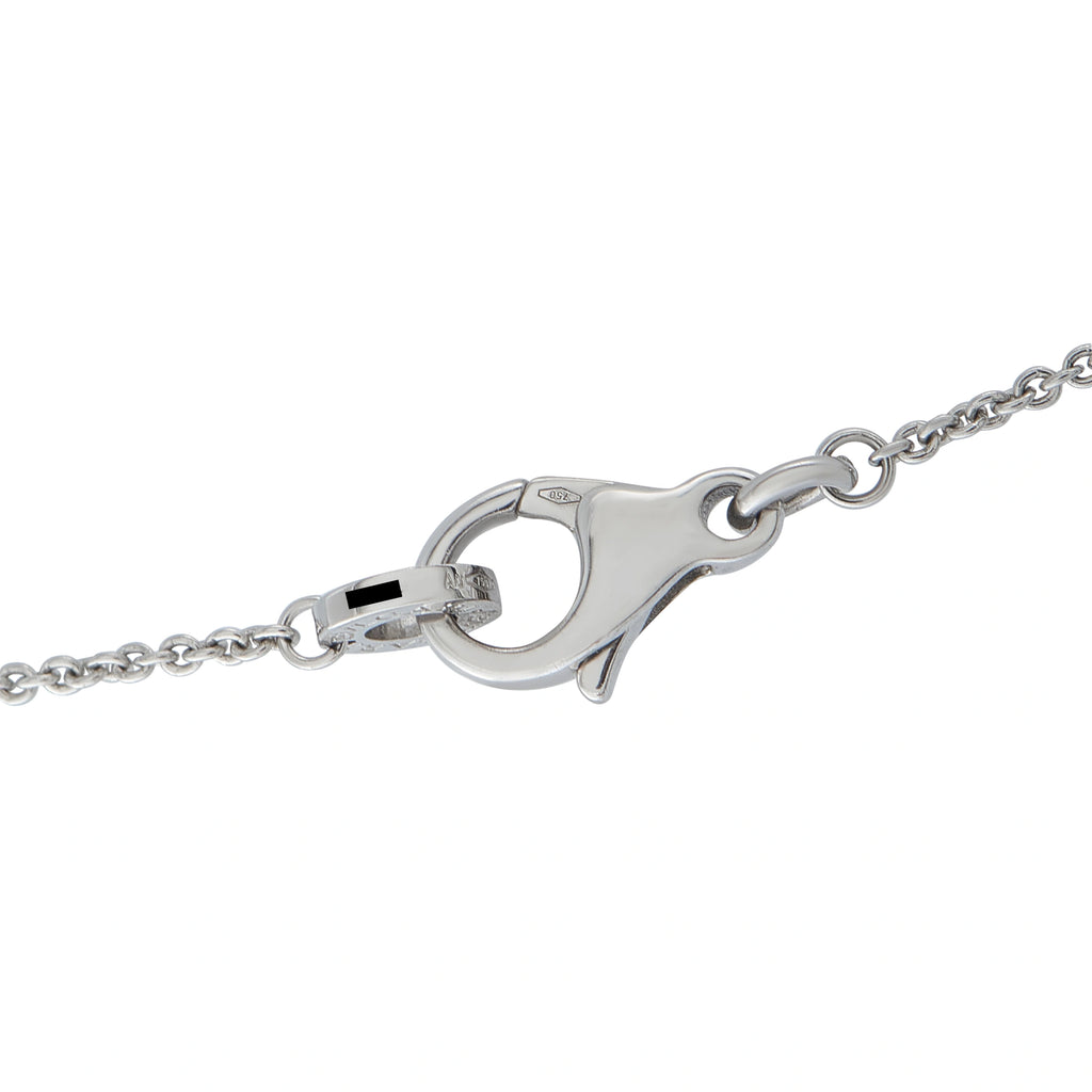 White gold pendant connector with small black-set detail and chain clasp