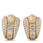 18K yellow gold diamond hoop earrings with baguette and round stones