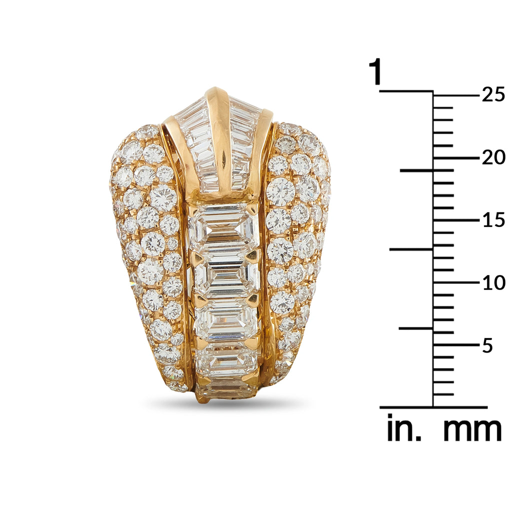 18K yellow gold diamond hoop earrings with size scale in mm