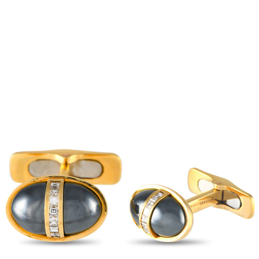 Bvlgari 18K Yellow Gold 0.30ct Diamond and Hematite Cufflinks