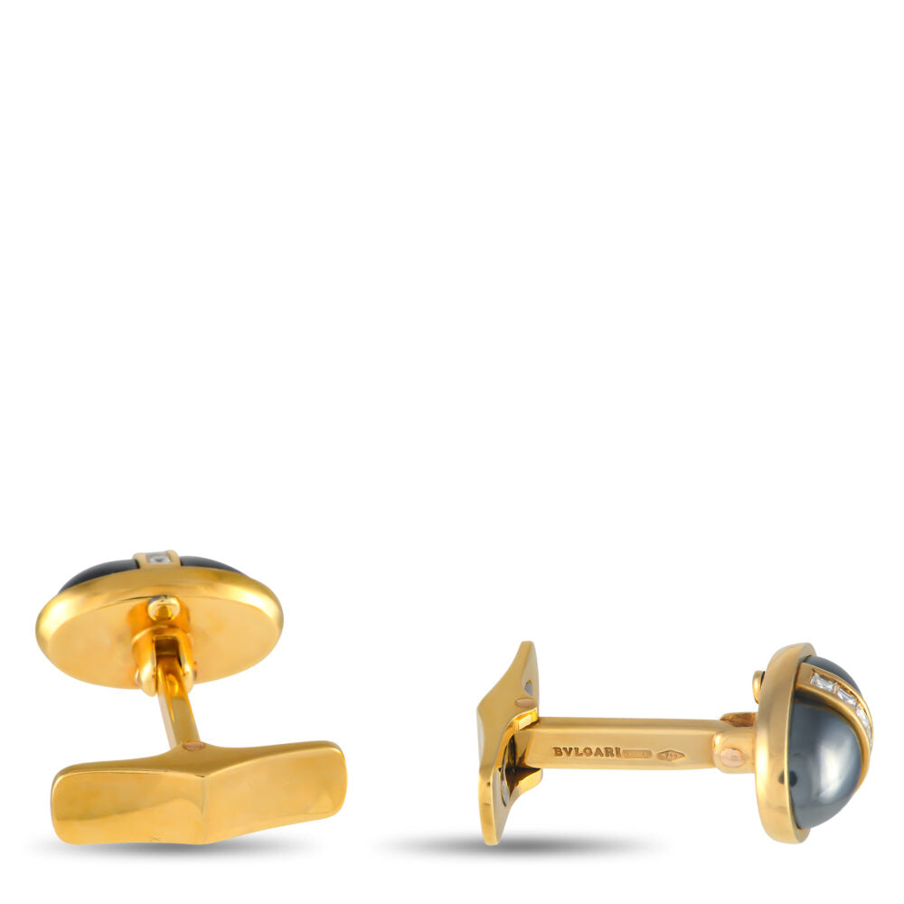 Bvlgari 18K Yellow Gold 0.30ct Diamond and Hematite Cufflinks