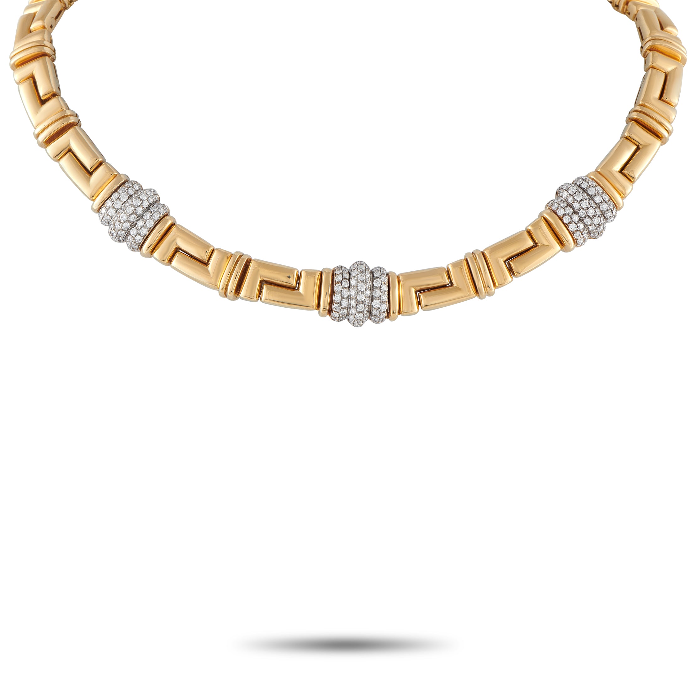BvlgariVintage 18K Yellow Gold 4.0ct Diamond Necklace – This vintage Bvlgari necklace is a piece that exemplifies the luxury 