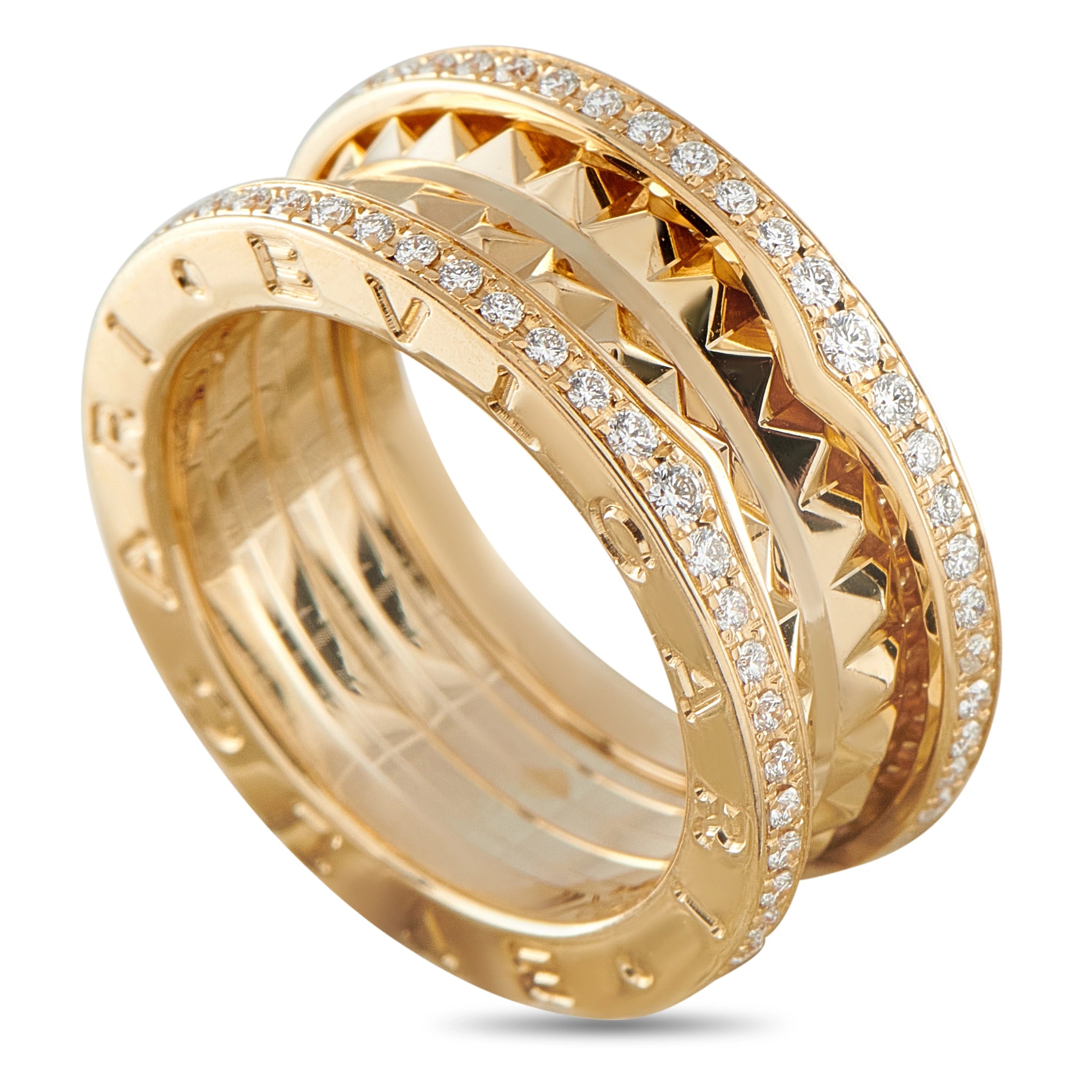18k yellow gold diamond ring with Bvlgari B.Zero1 diamond band, openwork design