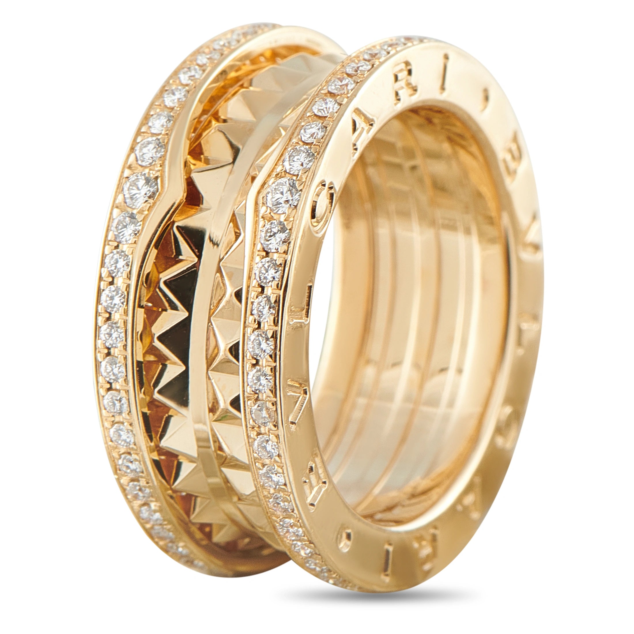 Bvlgari B.Zero1 18K yellow gold ring with pavé diamonds