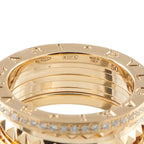 Inside view of 18k yellow gold diamond ring with hallmark engraving and diamond row