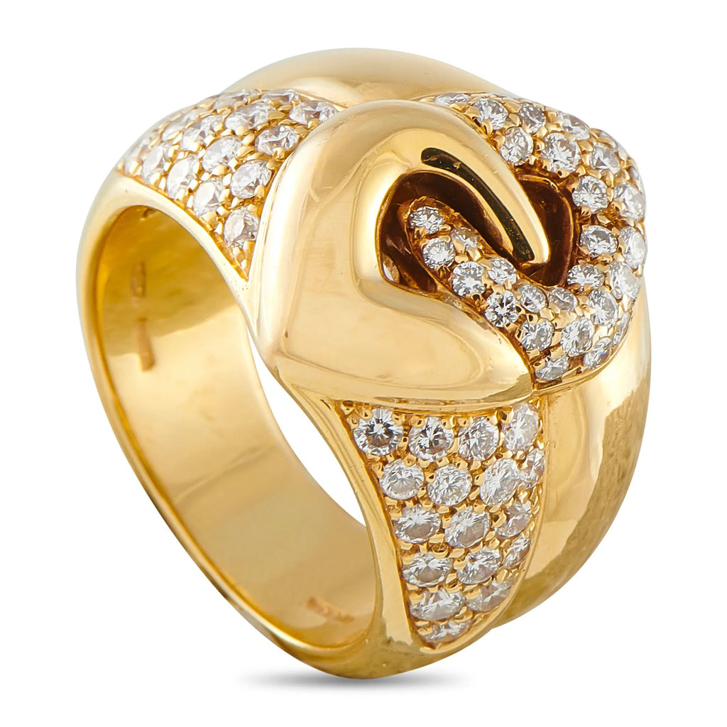 Bvlgari vintage 18K yellow gold diamond ring with pavé knot design