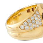 Bvlgari vintage 18K yellow gold ring with pavé-set diamonds, close-up