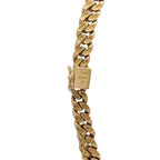 Gold tone link chain necklace with rectangular clasp tag and double-link curb chain