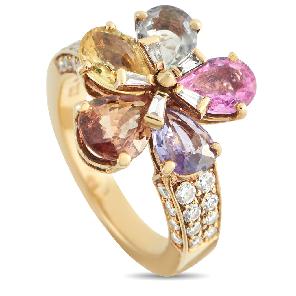 BVLGARI 18K Yellow Gold 0.30ct Diamond and Sapphire Ring