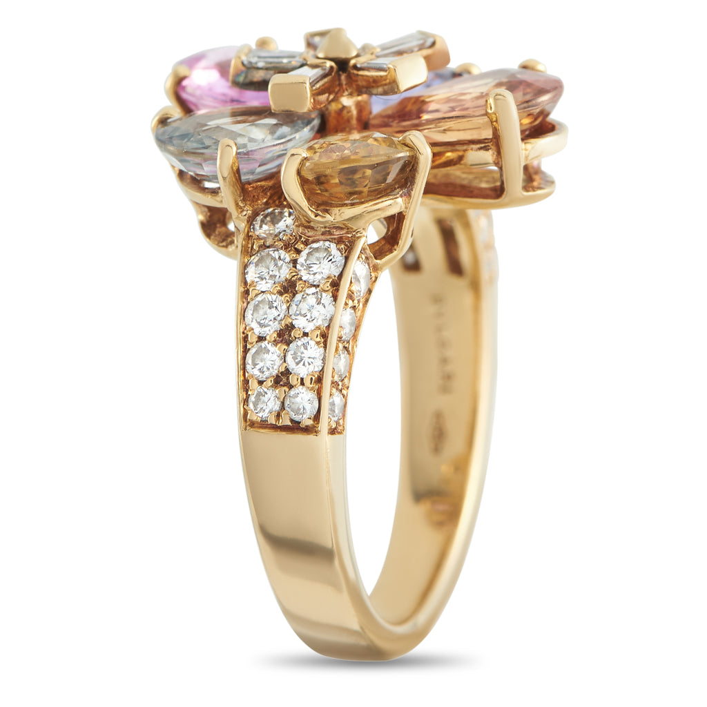Bvlgari 18K Yellow Gold 0.30ct Diamond and Sapphire Ring