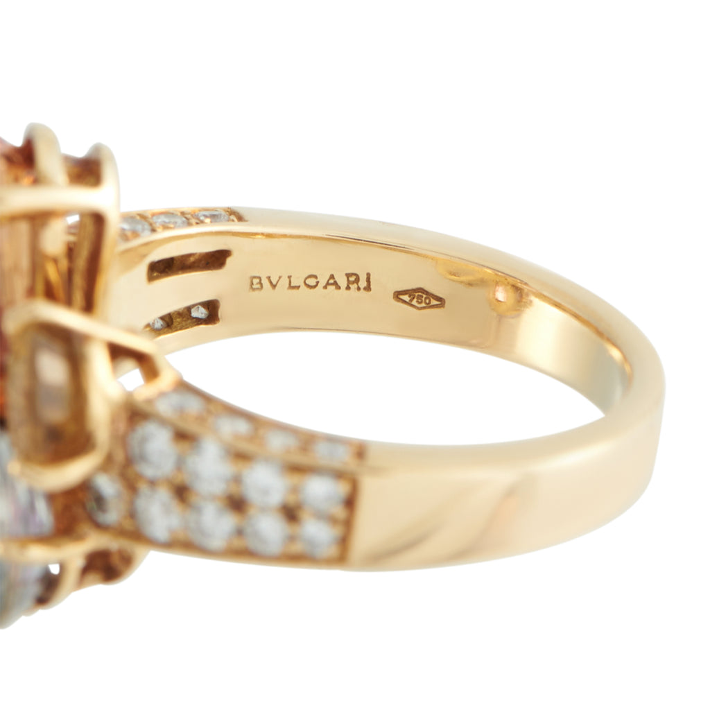 BVLGARI 18K Yellow Gold 0.30ct Diamond and Sapphire Ring