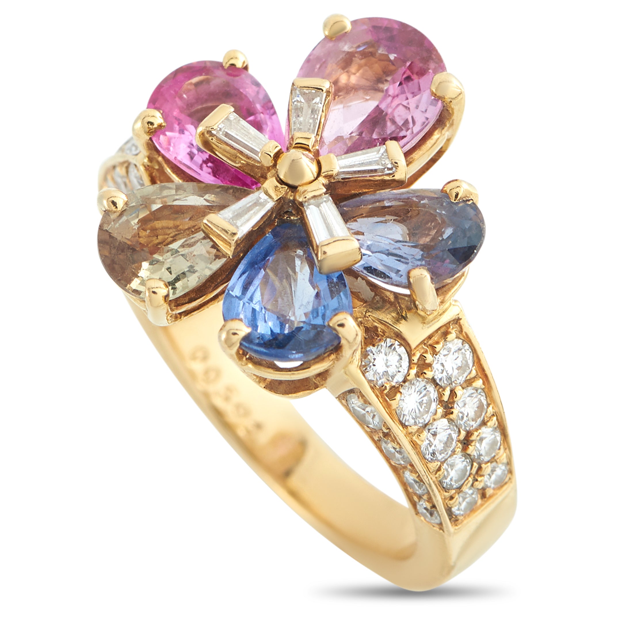 Bvlgari 18K Yellow Gold Diamond and Multi Fancy Sapphire Flower Ring