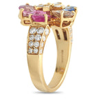 Bvlgari 18K Yellow Gold Diamond and Multi Fancy Sapphire Flower Ring