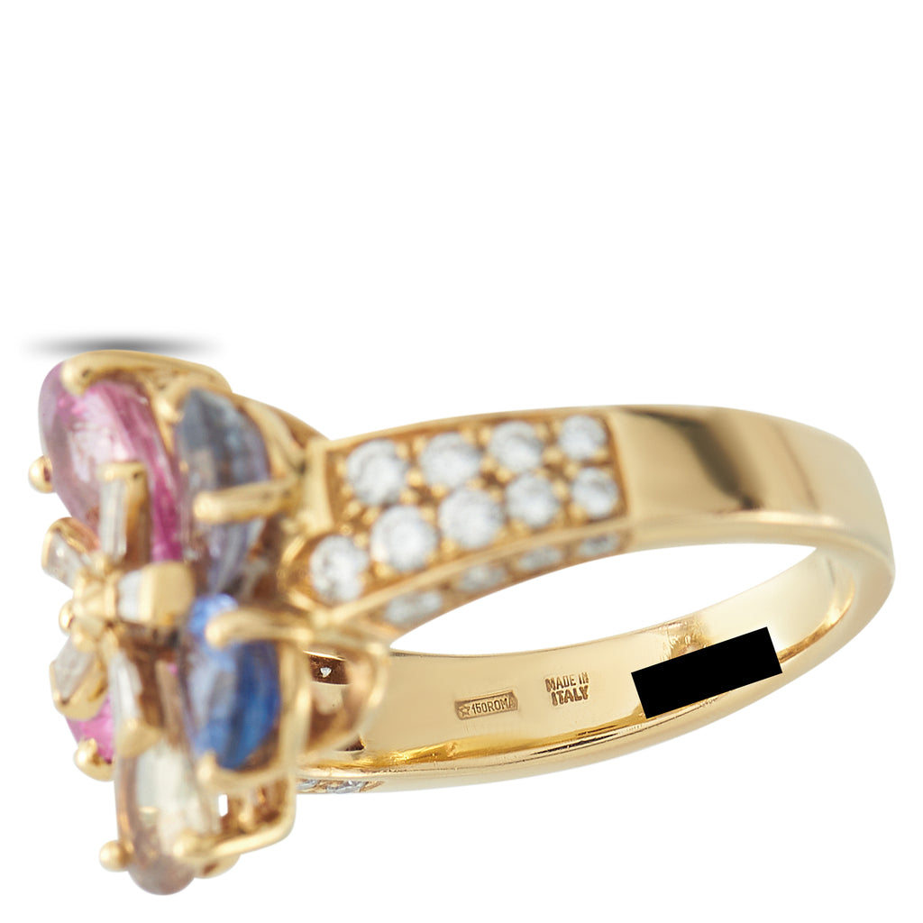 Bvlgari 18K Yellow Gold Diamond and Multi Fancy Sapphire Flower Ring