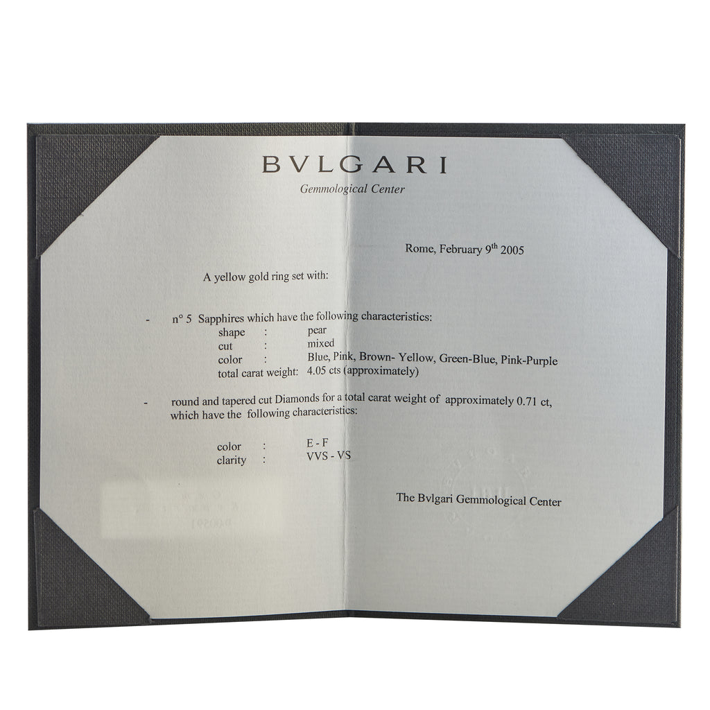 Bvlgari 18K Yellow Gold Diamond and Multi Fancy Sapphire Flower Ring