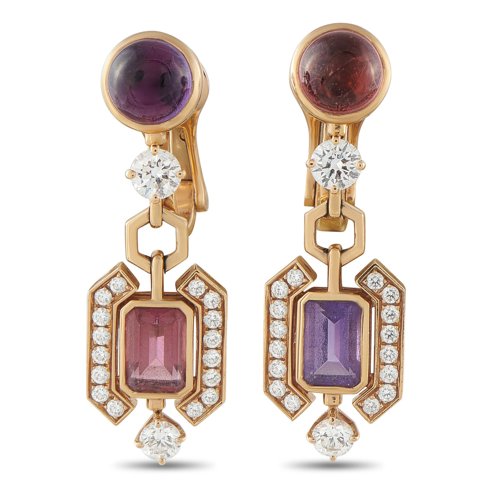 BVLGARI Allegra 18K Rose Gold 1.22ct Diamond, Amethyst, and Tourmaline Earrings