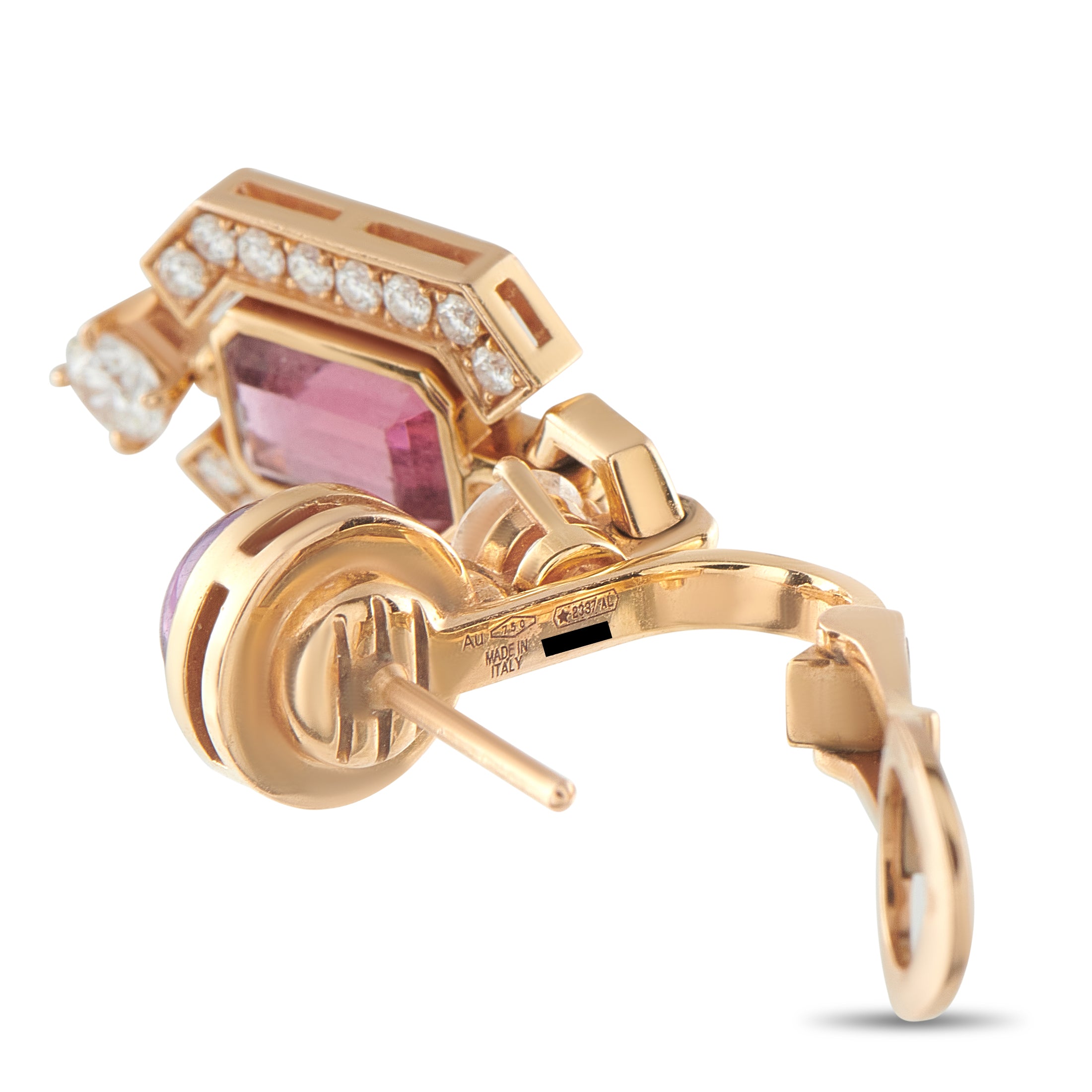 Bvlgari Allegra 18K Rose Gold 1.22ct Diamond, Amethyst, and Tourmaline Earrings