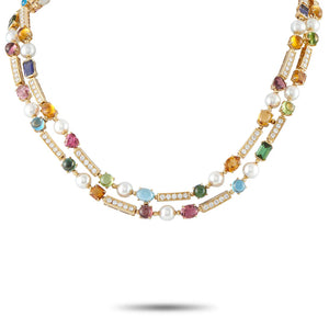 Bvlgari Allegra 18K Yellow Gold 4.05ct Diamond, Pearl, and Multi-Gemstone Necklace