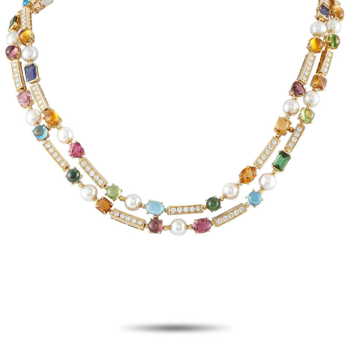 Bvlgari Allegra 18K Yellow Gold 4.05ct Diamond, Pearl, and Multi-Gemstone Necklace
