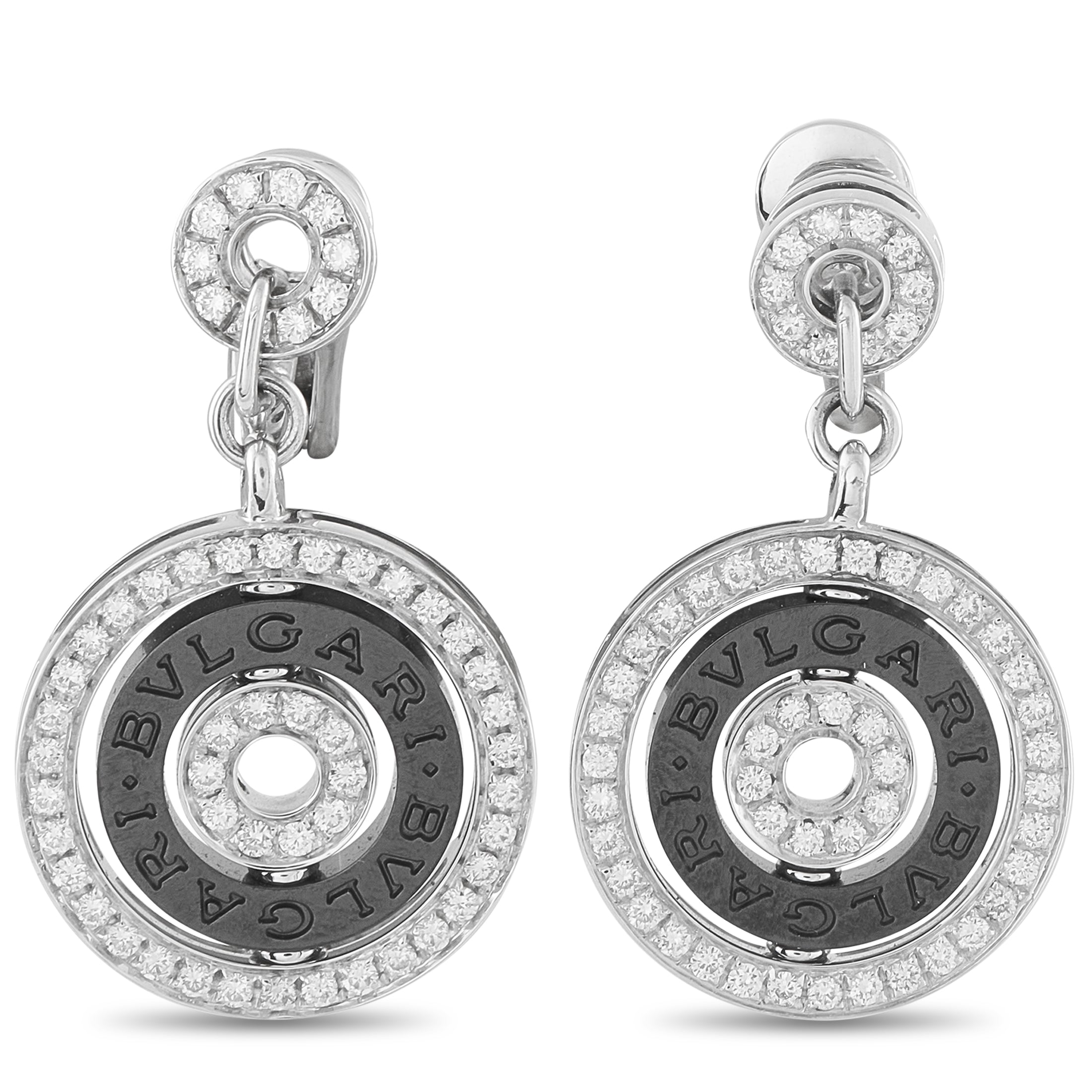 Bvlgari Astrale 18K White Gold Diamond and Ceramic Earrings