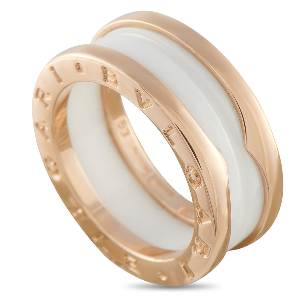 BVLGARI B.zero1 18K Rose Gold White Ceramic Ring