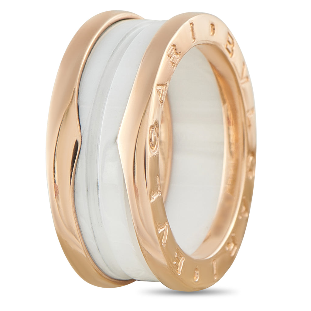 Bvlgari B.zero1 18K Rose Gold White Ceramic Ring