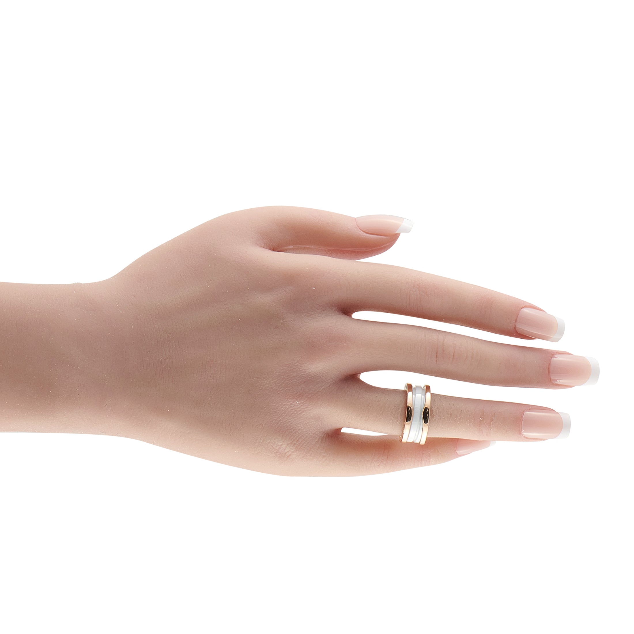 Bvlgari B.zero1 18K Rose Gold White Ceramic Ring