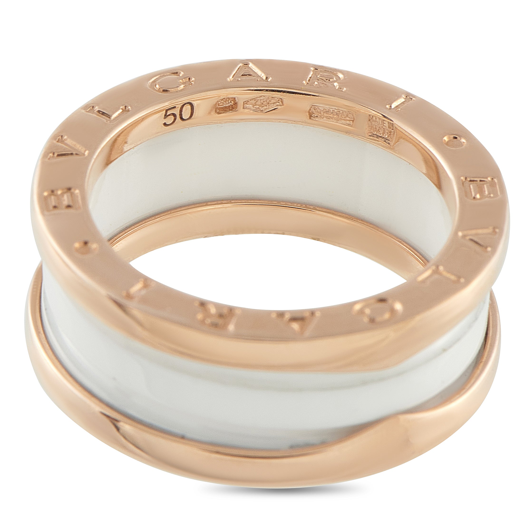 Bvlgari B.zero1 18K Rose Gold White Ceramic Ring
