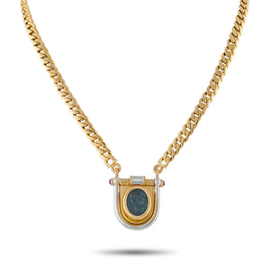 Bvlgari Vintage 18K Yellow Gold 0.65ct Diamond and Ruby Intaglio Necklace