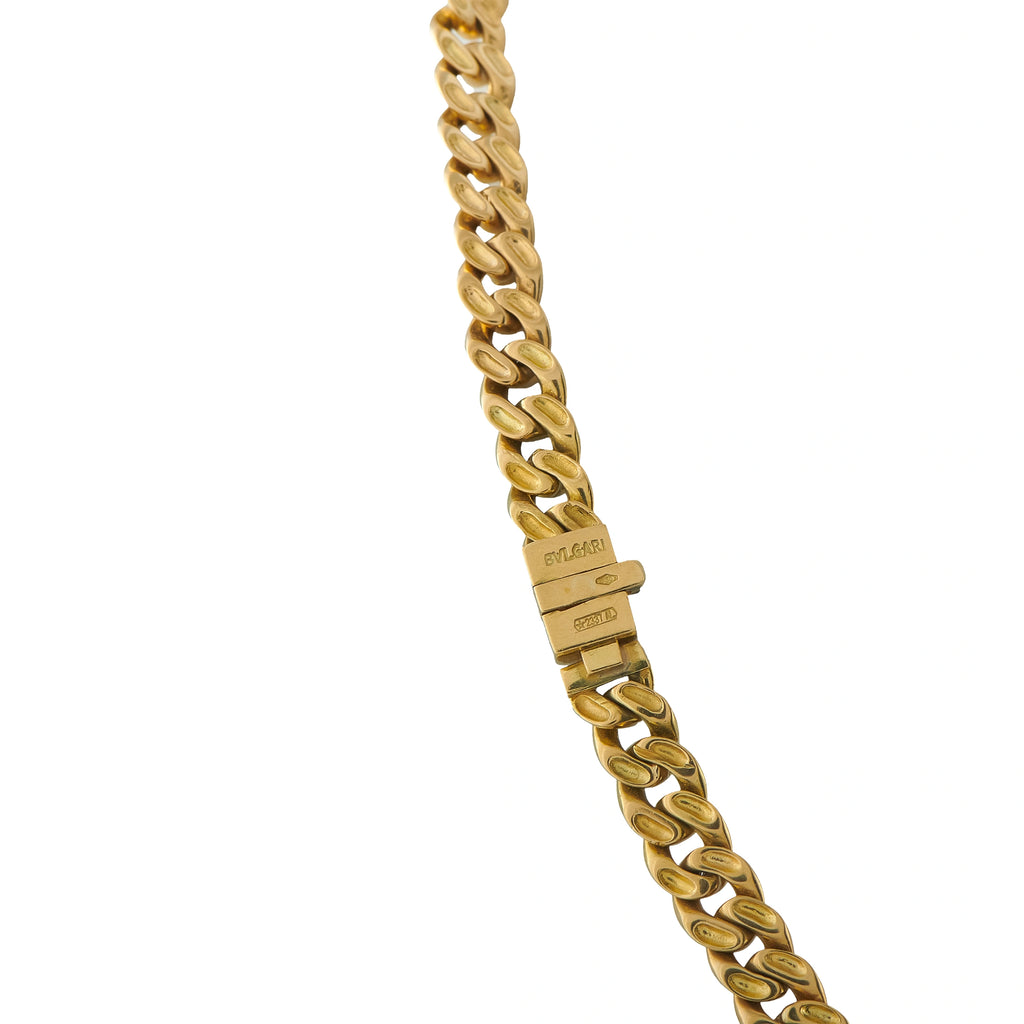 Gold link chain necklace with engraved clasp