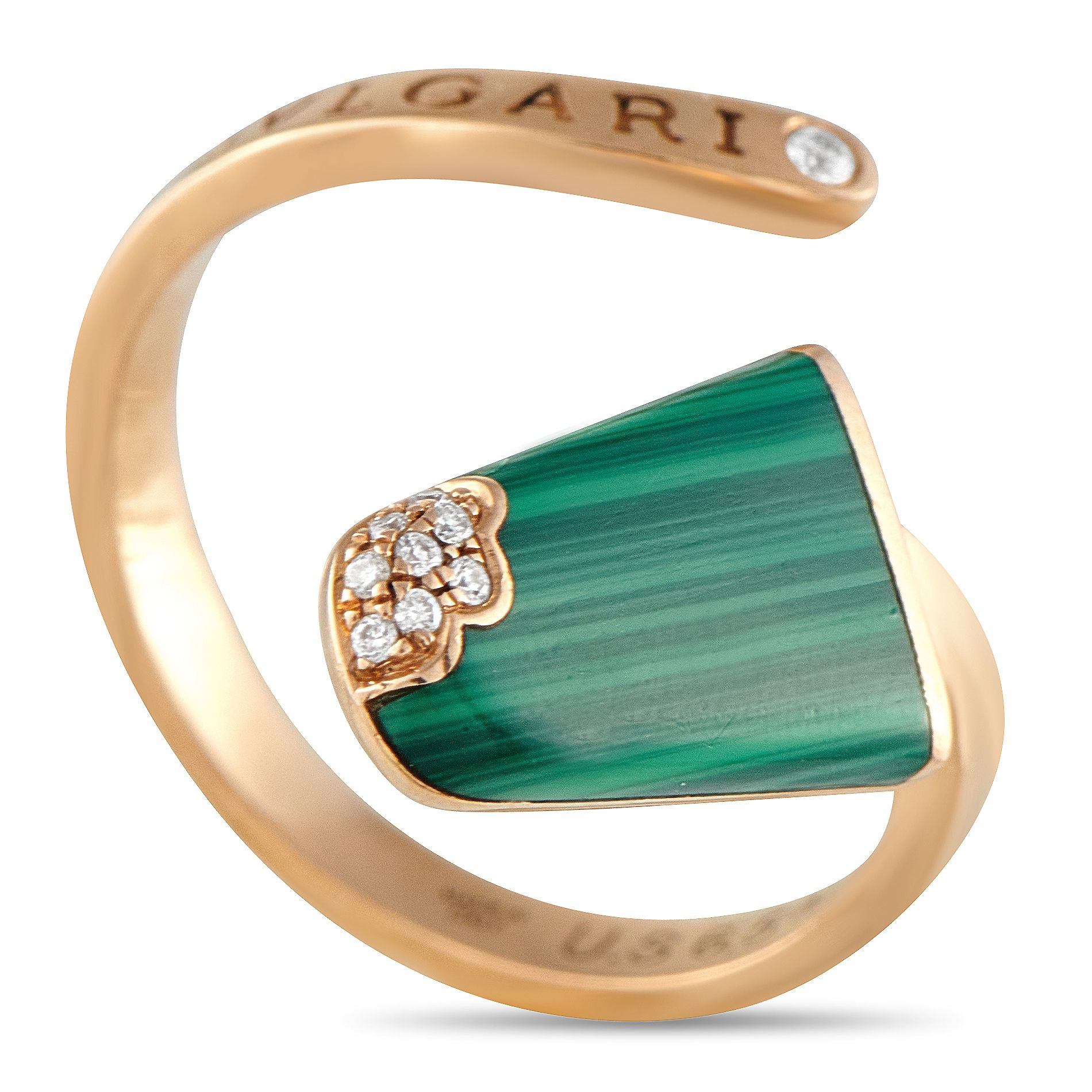 BvlgariGelati 18K Rose Gold Diamond and Malachite Ring – Give your outfits a scoop of charm with Bvlgari’s Gelati ring