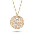 Bvlgari Intarsio 18K Rose Gold 1.50ct Diamond and Mother of Pearl Pendant Necklace - This breathtaking Bvlgari Intarsio necklace is poised to make a statement. Suspended from a 35” chain, a circular pendant com