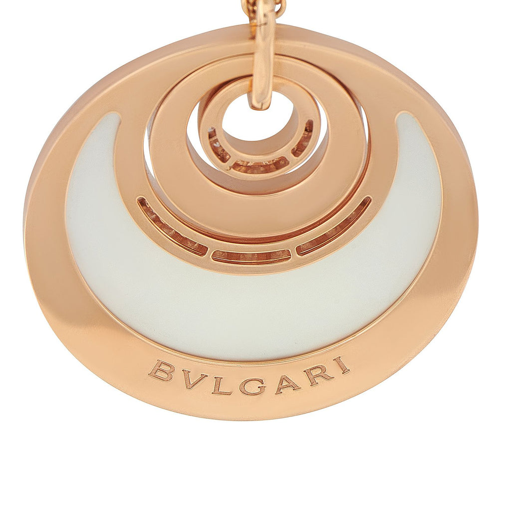Bvlgari Intarsio 18K Rose Gold 1.50ct Diamond and Mother of Pearl Pendant Necklace