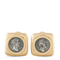 18K yellow gold coin-style stud earrings with antique profile coin faces