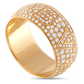 Yellow gold diamond ring with pavé band and ornate geometric lattice design