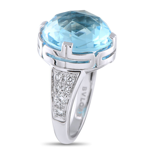 Bvlgari Parentesi 18K White Gold Diamond and Topaz Ring