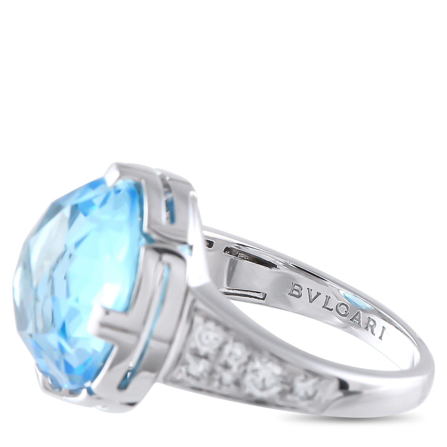 Bvlgari Parentesi 18K White Gold Diamond and Topaz Ring